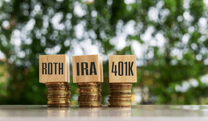 Routh IRA 401k blocks on coin stacks