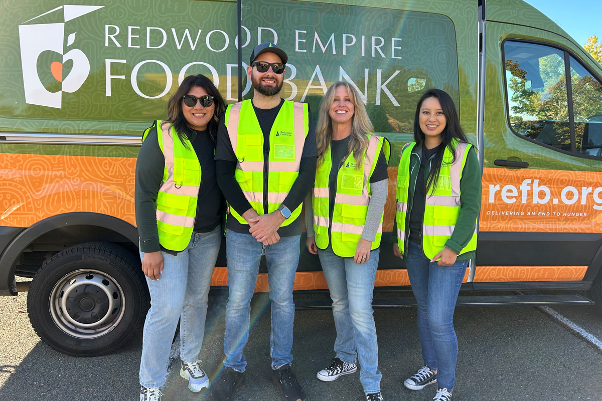 Volunteers in front of Redwood Empire Food Bank van