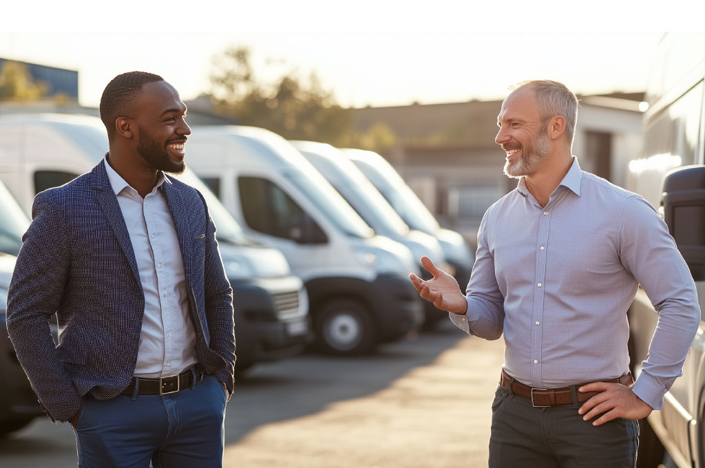 Men in car lot